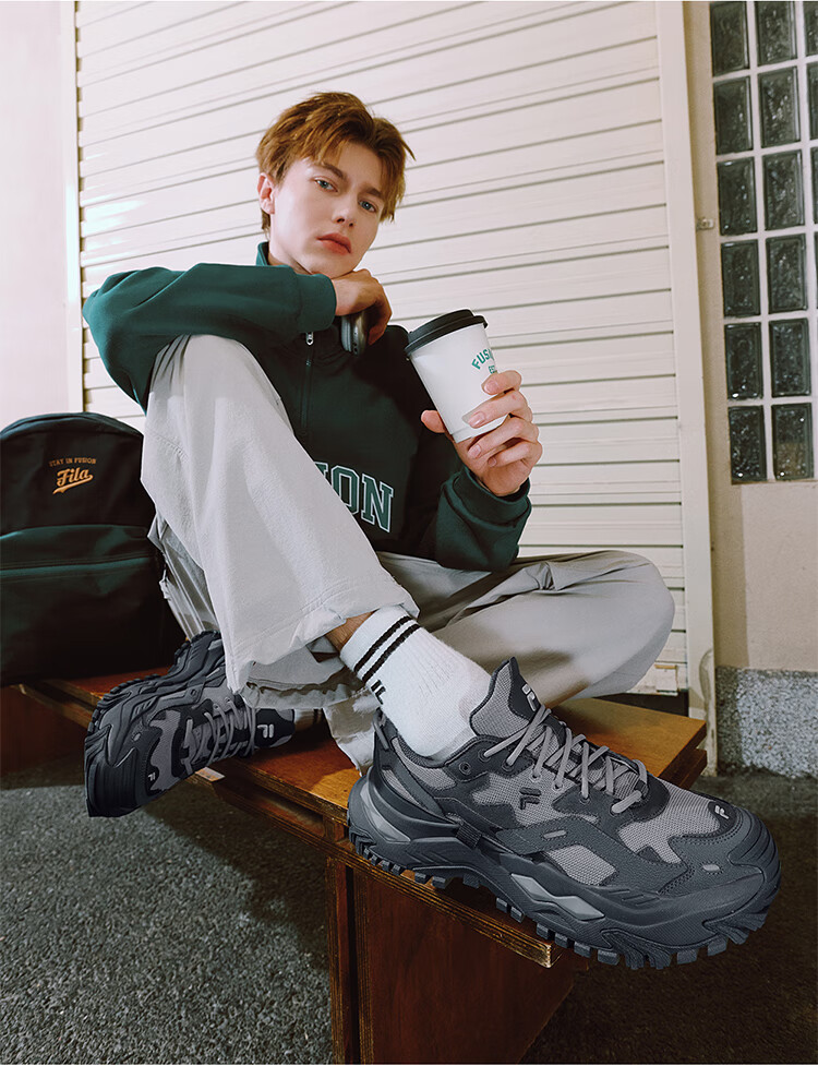 FILAFUSION Fila Trendy Brand [Zhang Hao Same Style] Hard Candy Men's Shoes Black Warrior Thick-soled Height-increasing Dad Sneakers Sports Shoes 5