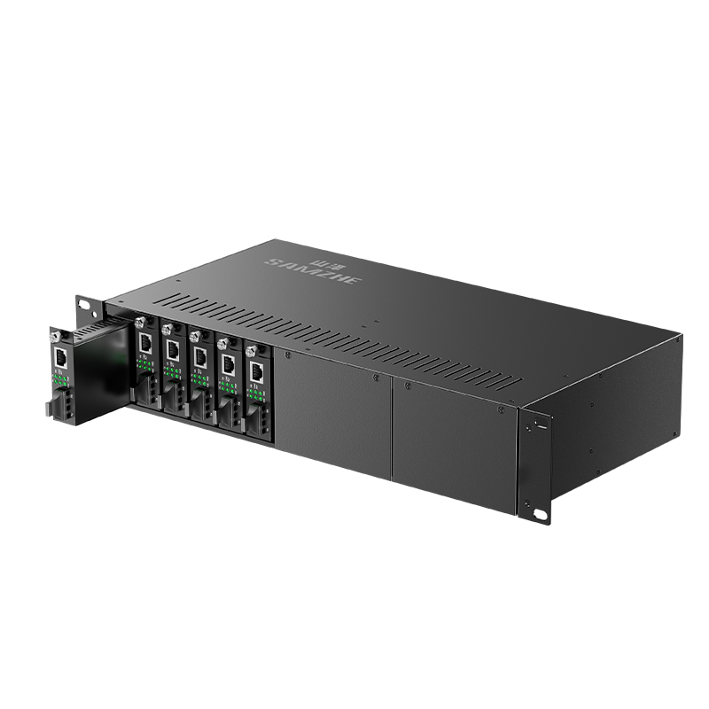 Sanze [3C Certified Dual Power Supply] Fiber Optic Transceiver Rack 14-Slot Standard 19-Inch 2U Chassis Desktop Optical-Electrical Converter Frame Dual Power Redundancy GQJA14