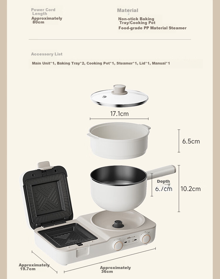 Bear Breakfast Machine, Sandwich Maker, Toaster, Bread Maker, Detachable Pancake Griddle, Electric Griddle, Light Meal Machine, Sandwich Maker DSL-C10M1 15