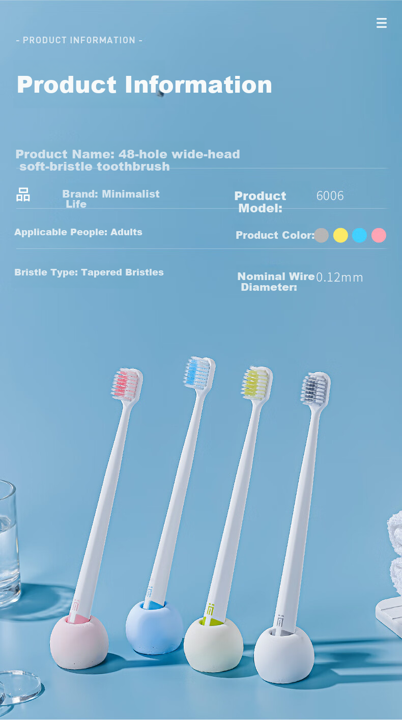 Jijianshenghuo [Promoted by Sales Team] Classic 48-Hole Wide-Head Soft Bristle Toothbrush for Women And Men, Sensitive Teeth Protection, Adult, 2 Pieces 7