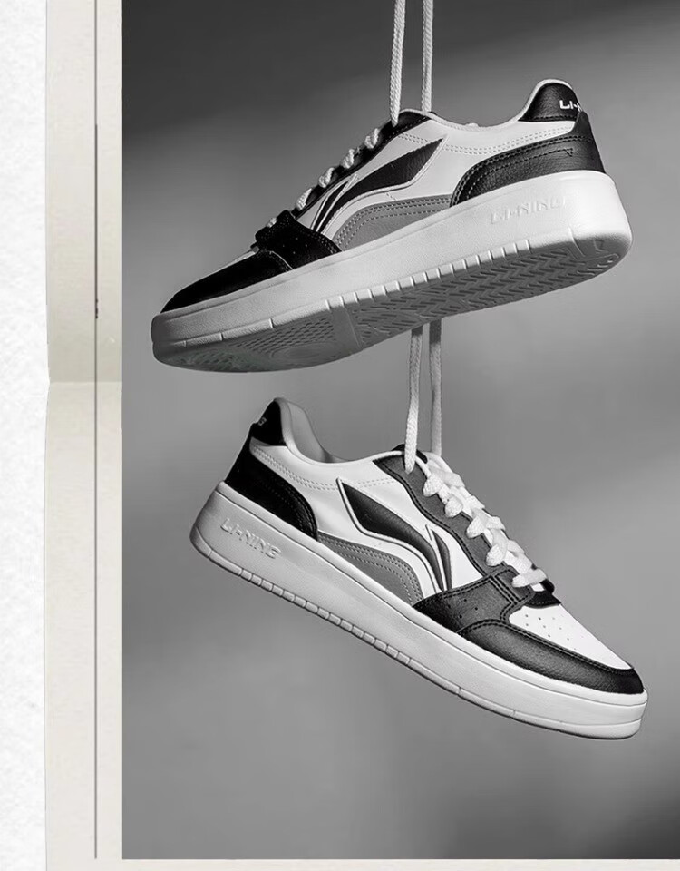 LI-NING Casual Lightweight Comfortable Shock-Absorbing Low-Top Black and White Sneakers Non-Slip Durable Men's Sports Shoes 6
