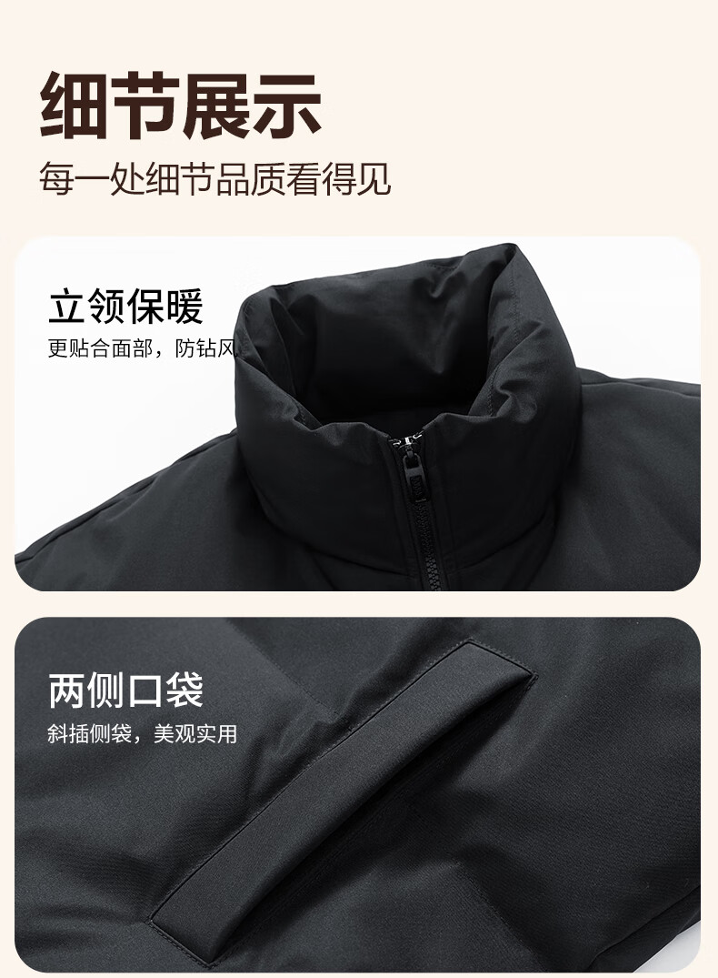 Jeanswest JEANSWEST Men's Cotton Padded Jacket 2025 New Stand Collar Thickened Winter Fleece Warm Puffer Coat 1