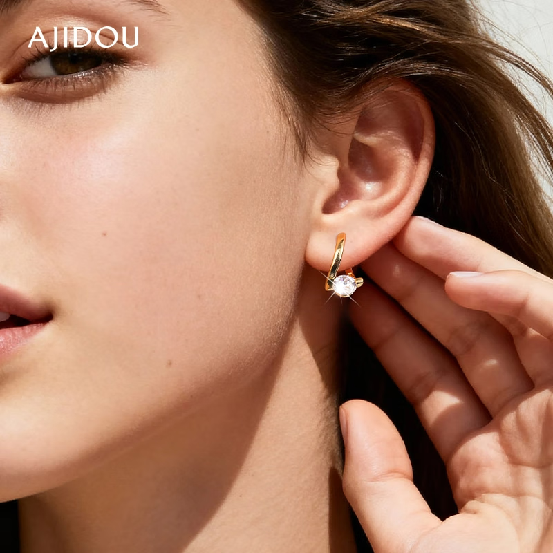 Ajidou Women's French Style Earrings Luxury Ear Clips Boutique High-End Drop Hoop Stud Earrings Gold