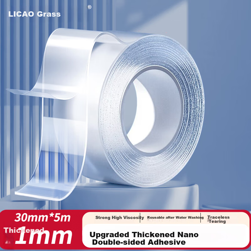 Licao Nano Tape, Invisible Strong Double-Sided Adhesive, Washable Reusable, No Residue, Water-Washable, for Home Use, Couplets, Office, Transparent Tape, 3cm*5m, Thickened, Highly Adhesive