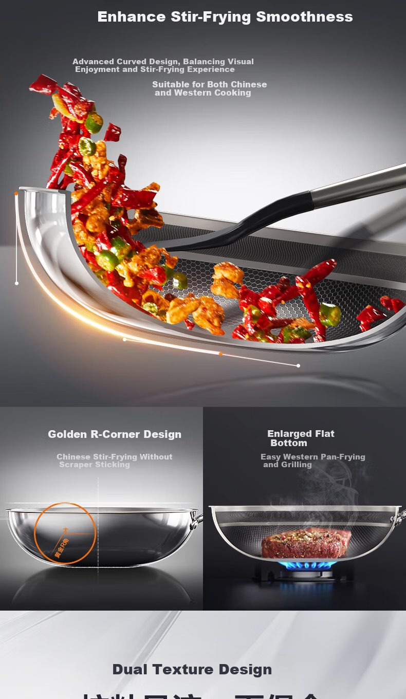 SUPOR Pure Titanium Wok, Non-Coated Non-Stick Pan, 32cm Stainless Steel Wok for Home Use, Compatible with Induction Cooker And Open Flame, Cooking Pan CC32T1 10
