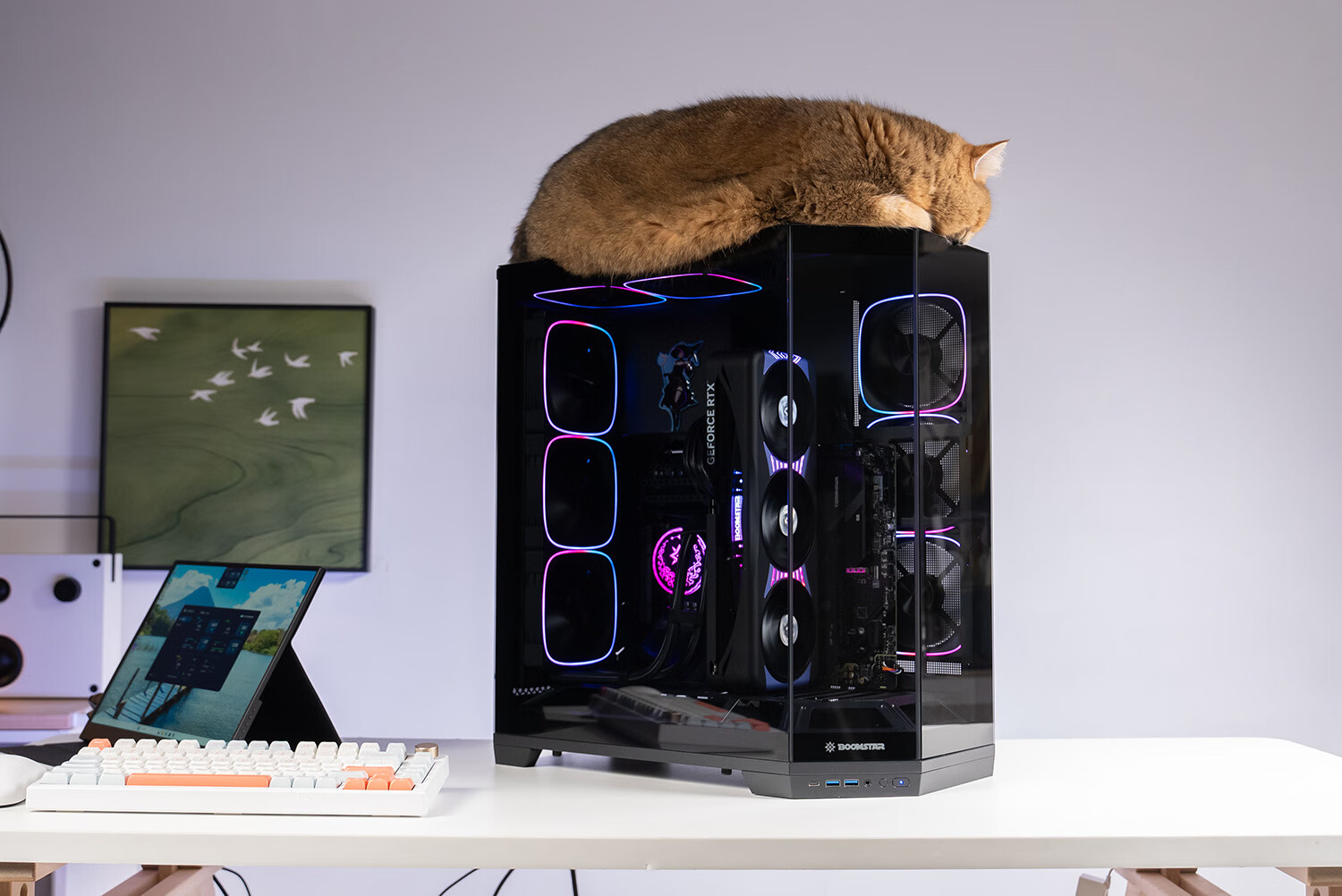 GALAX Starry Space Station Desktop PC Case Vertical GPU Mount White Figurine Slot ATX TYPE-C Quick Release Supports 360mm Water Cooling Cable Management Integrated Cable Extension 1