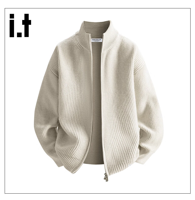 :CHOCOOLATE Men's Autumn Winter Stand Collar Knit Sweater Jacket American Style Loose Fit Long Sleeve Cardigan Jacket Jiangxue Color M 11