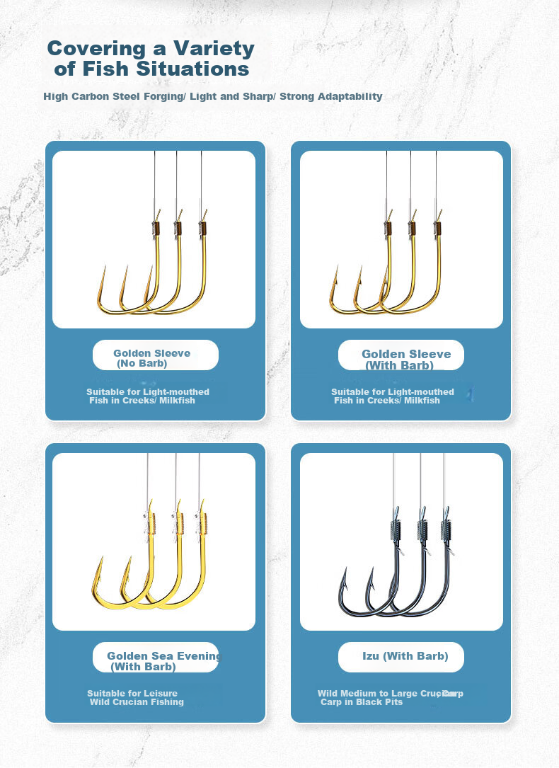 Minjianyiren Fishing Hook Pre-Tied Short Line Double Hook Ready-Made Set, Golden Sleeve Hook with Barbs, Golden Sea Sunset Fishing Tackle for Wild Fishing And Crucian Carp Hook 1