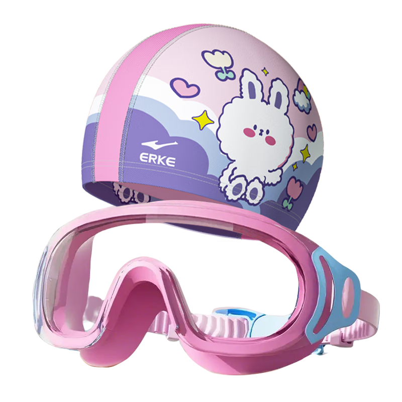 ERKE Kids Swimming Goggles Large Frame HD Waterproof Anti-Fog Swim Glasses with Waterproof Swim Cap Set Professional Training Myopia Option