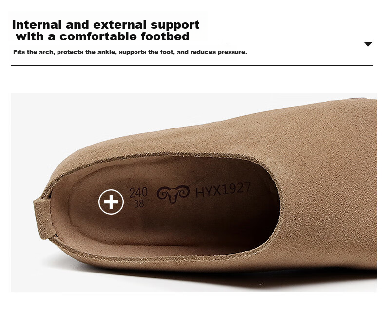 Hengyuanxiang Genuine Leather Birkenstock Sandals for Women, Outdoor Wear, Soft Wood Birkenstock, Retro Closed-Toe, Thick-Soled Height-Increasing Mules for Outdoor Wear, Coffee Color, Size 37 6