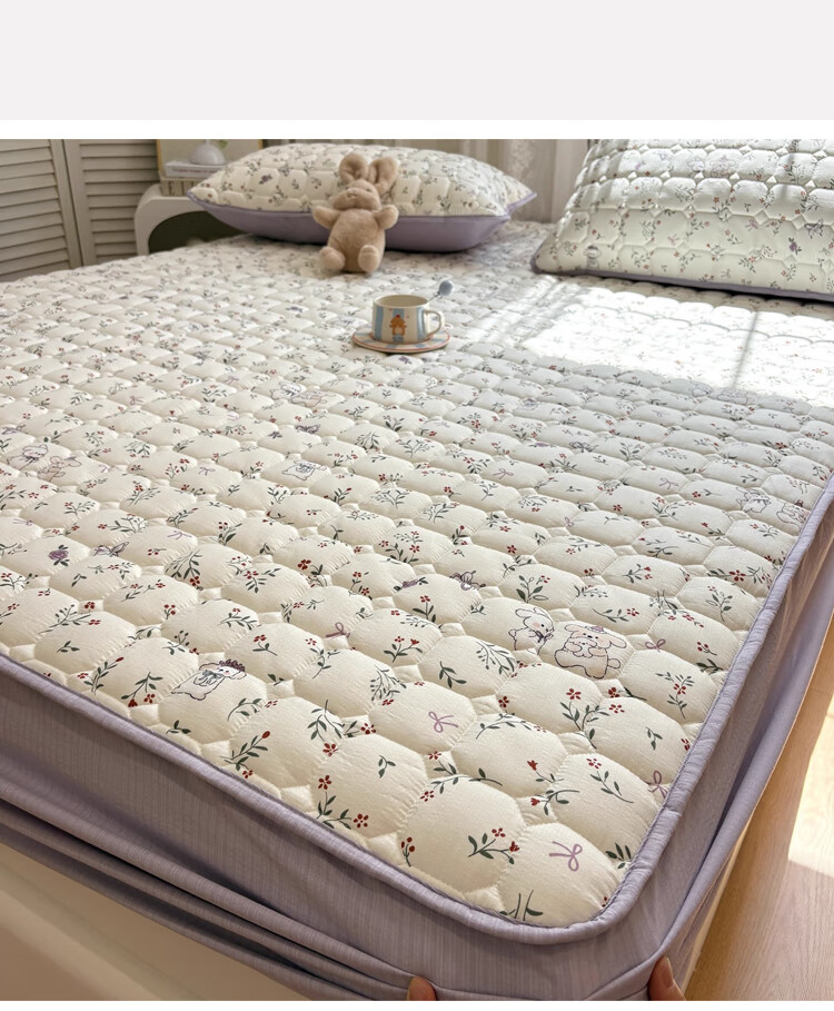 MUJI A-Class 100% Cotton Quilted Fitted Sheet Single Piece Pure Cotton Mattress Protector Cover 1.8x2m Bed 13