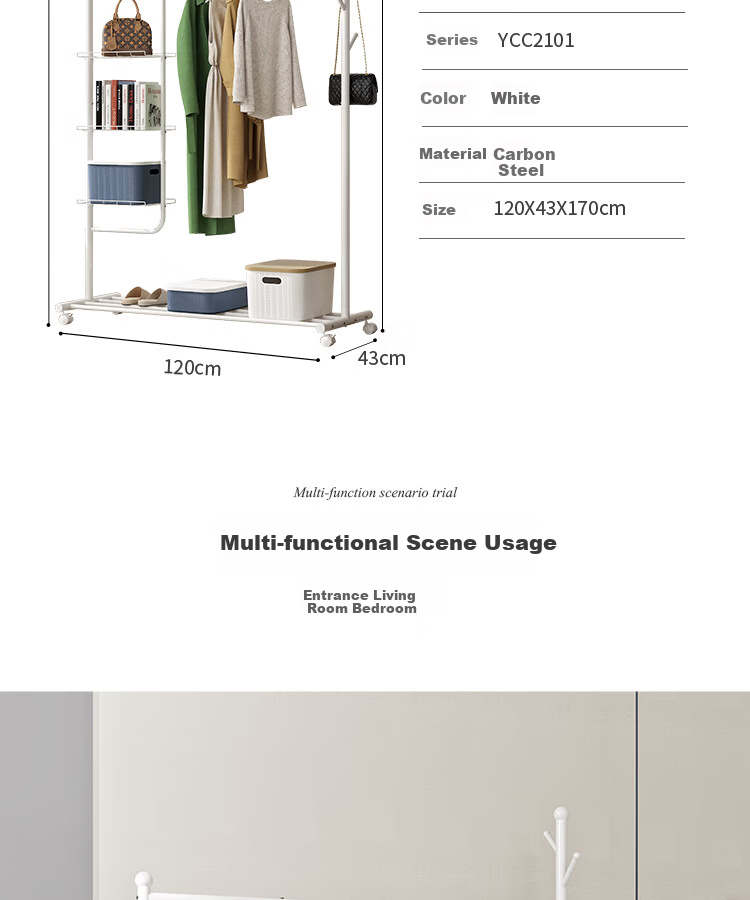 Yicainianhua Clothes Drying Rack, Floor-Standing Movable Balcony Clothes Hanger, Indoor Clothes Rack, Drying Pole, White Clothes Stand, 2266 14