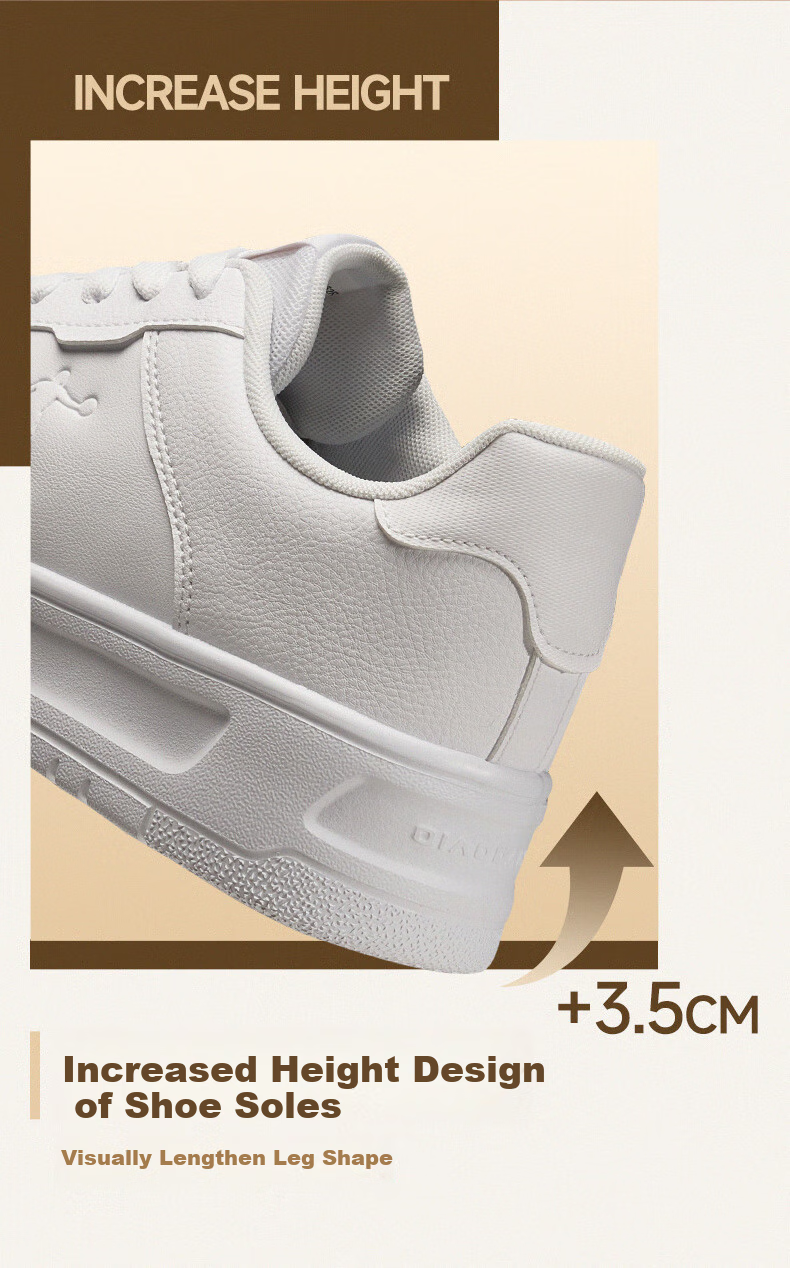 QIAODAN Autumn And Winter New Men's Skateboard Shoes, Leather Upper Versatile White Sneakers, Thick-Soled Heightening Casual Shoes for Men And Teenagers, Sports Shoes 4