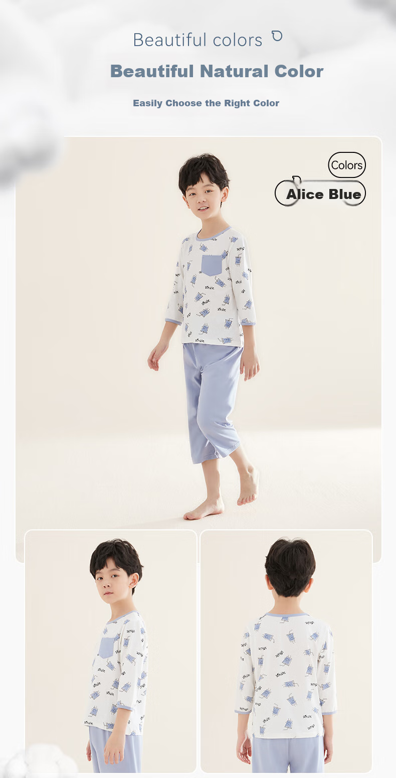 Hodo Children's Pajama Set Summer Boys And Girls Modal Loungewear Cotton Air Conditioning Wear J3176 Ice Green 140 8