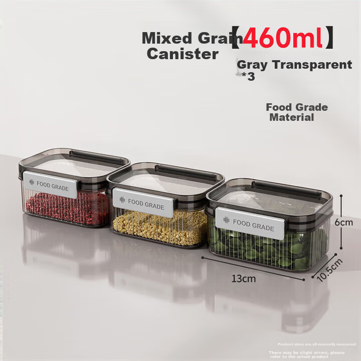 Jiabangshou Airtight Container, Grain Storage Box, Food-Grade Snack And Dried Goods Storage Jar, Tea Storage Container, 460ml, Set of 3
