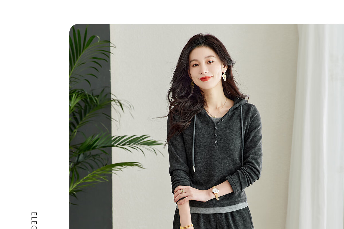 YUZHAOLIN 2025 Spring Casual Set Fake Two-Piece Sports Style Hooded Top with Straight-Leg Pants Set Y51K078 11