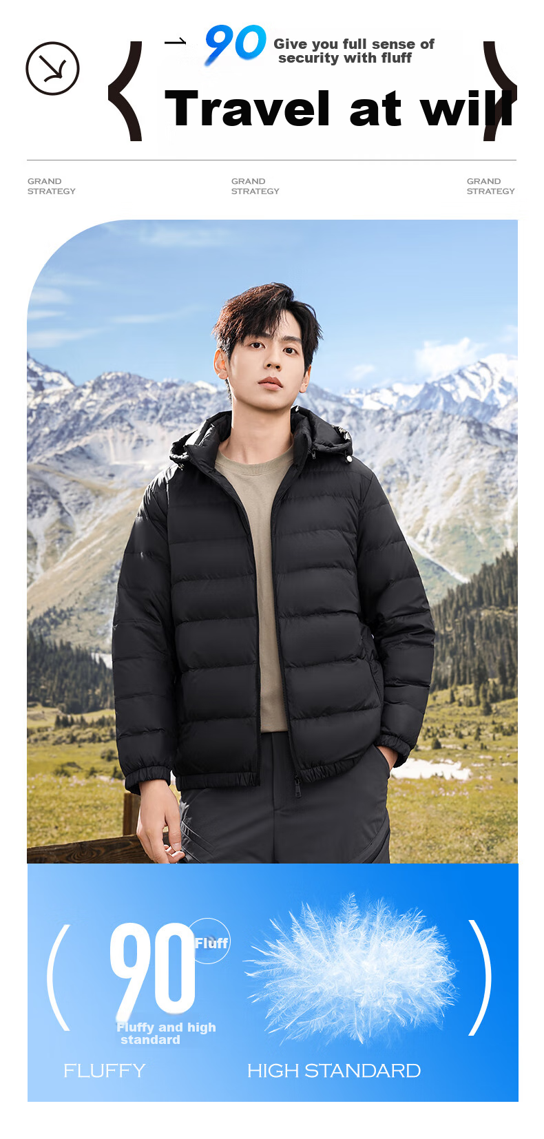 SNOWFLYING 90% Down Lightweight down Jacket for Men with Detachable Hood, Autumn And Winter Fashion Casual Short Warm Coat 170 2
