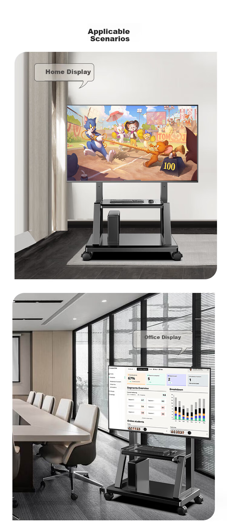 Xizhou Night Rain Mobile Art TV Stand [32-75 Inch] Floor Cart Universal TV Mount for Hisense Huawei Skyworth, Premium Stainless Steel Double-Layer Shelf 13