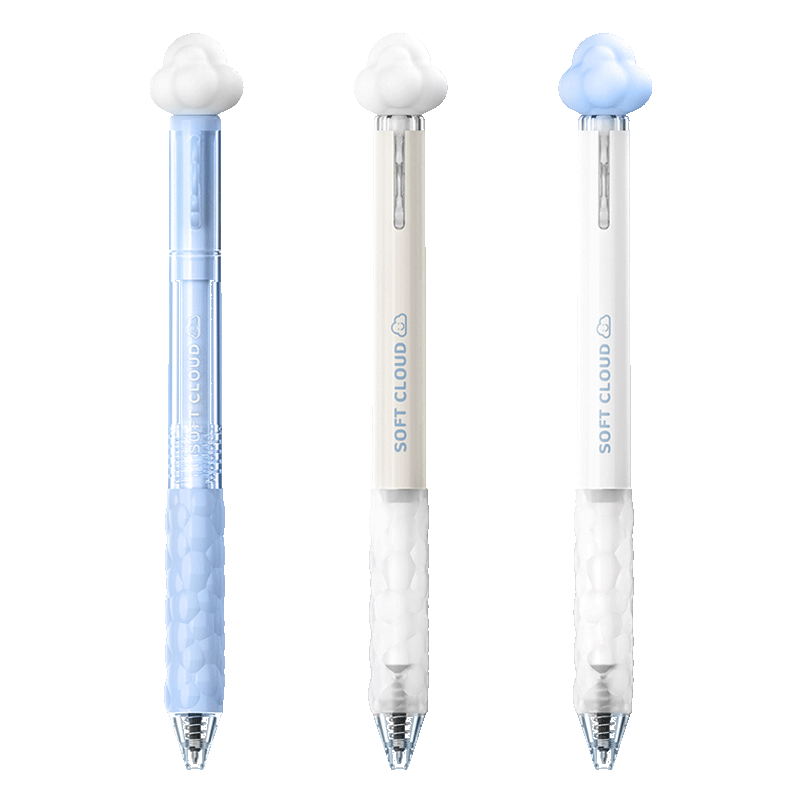 AIHAO Cloud Click Neutral Pen 0.5mm Soft Grip Brush Tip Student Quick-Dry Exam Pen Stress Relief Blue Barrel GP4091