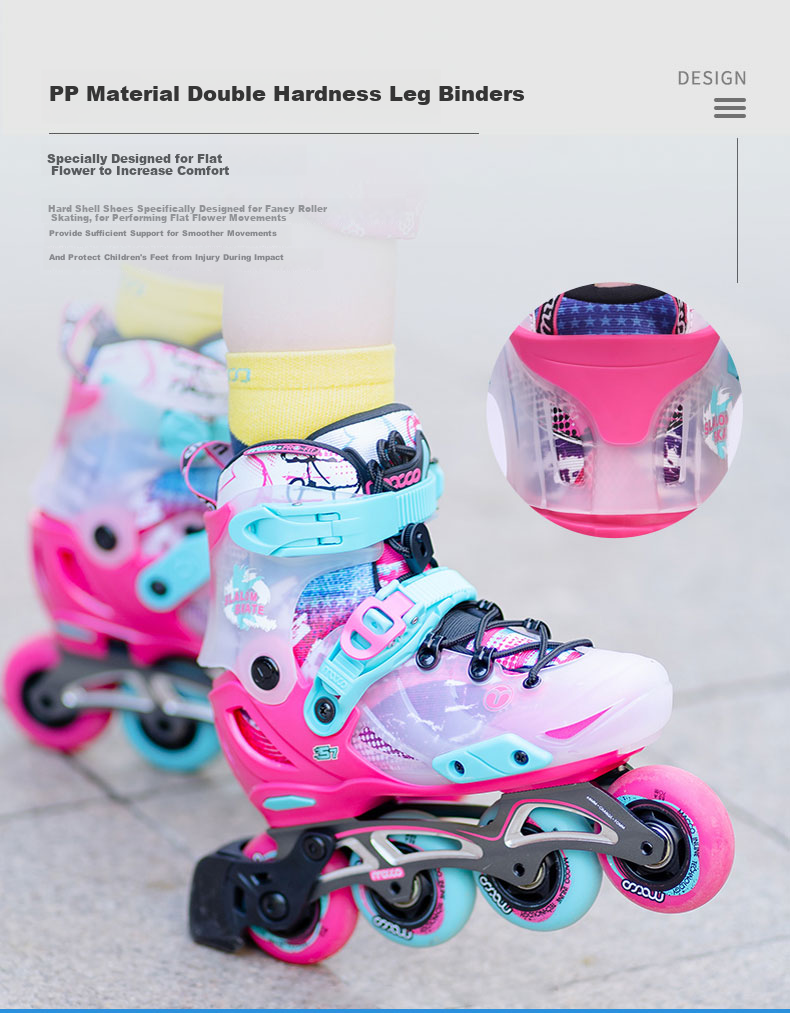 Migao Roller Skates for Children, Inline Skates for Boys And Girls, Flat Skate Shoes, Complete Set with Adjustable Straight Wheels, S7 Pink Set, Size L 6