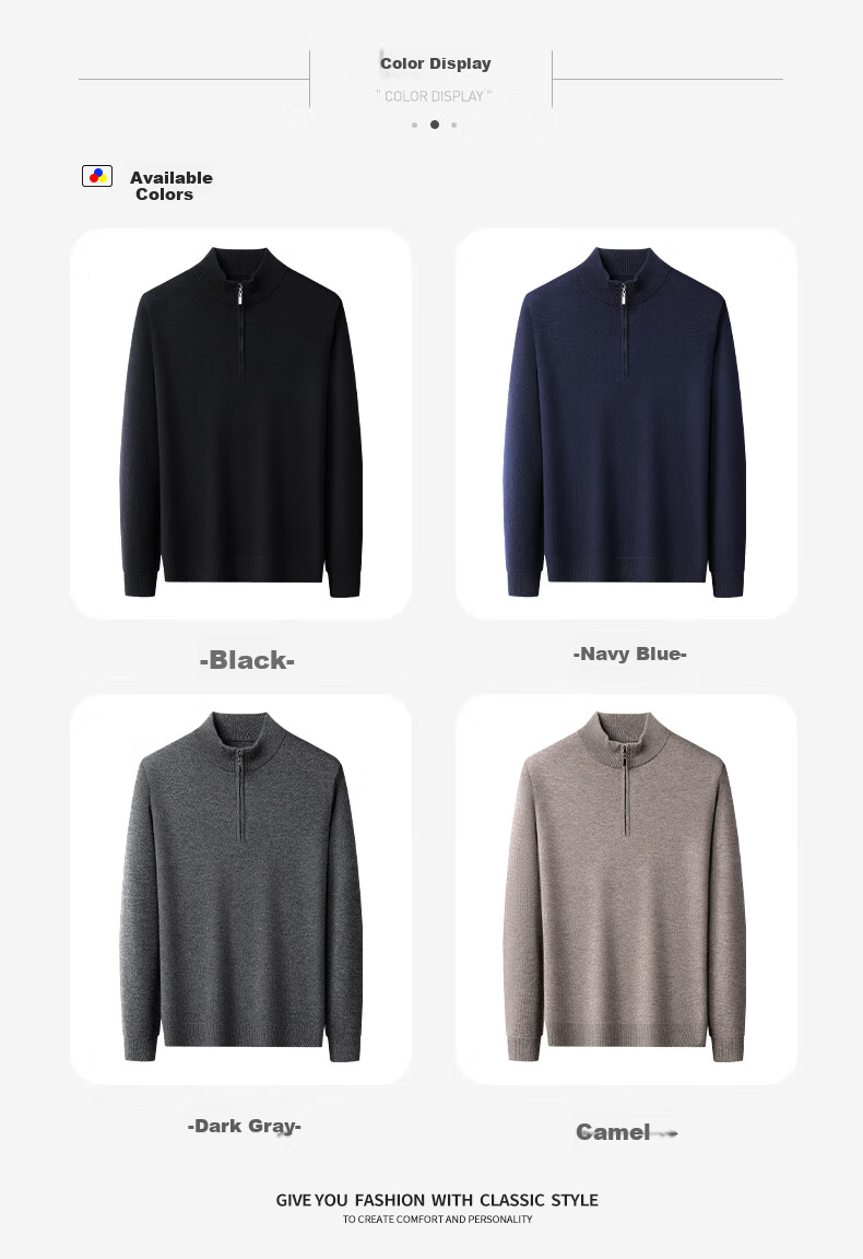 Hengyuanxiang Men's Thick Wool Sweater 100% Pure Wool Autumn Winter Zipper Half Turtleneck Warm Casual Knitwear 5