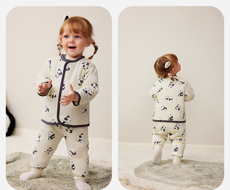 Minibala Padded Boys Girls Baby Thermal Comfortable High-Waist Belly Protection Warm Cute Homewear Set 3