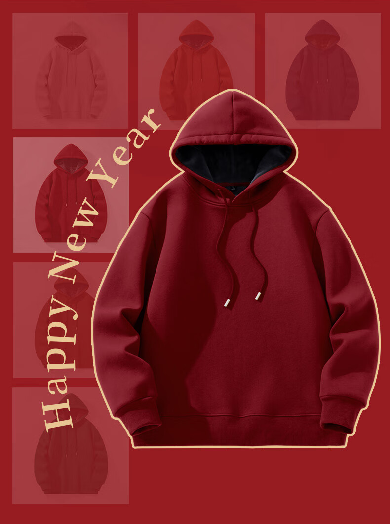 JEEP SPIRIT Men's Hooded Sweatshirt Winter Fleece Warm Burgundy Year of the Horse Pullover Sports Casual Top 1