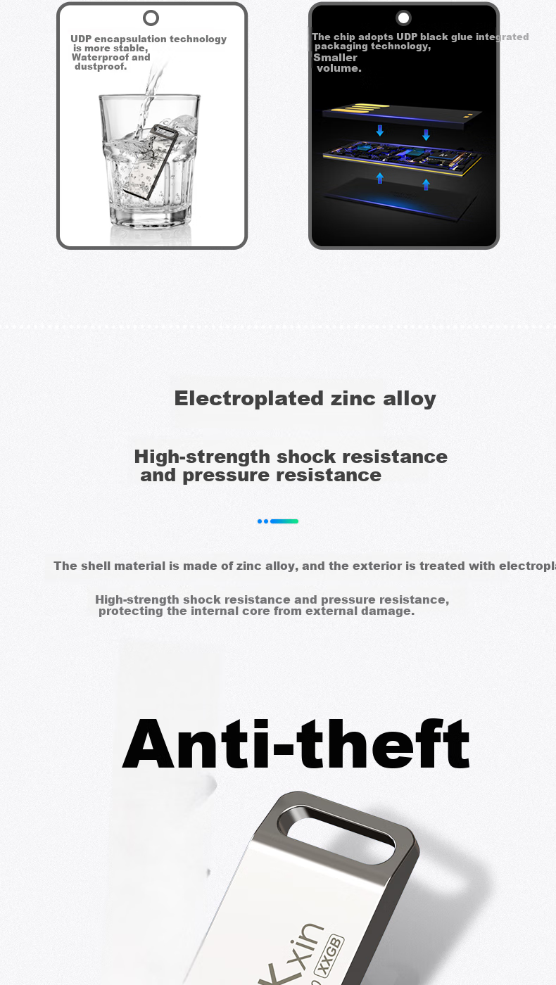 Lankexin (LanKxin) 64GB USB2.0 Flash Drive B8 Silver Metal Compact Portable Waterproof Universal Computer Thumb Drive 3