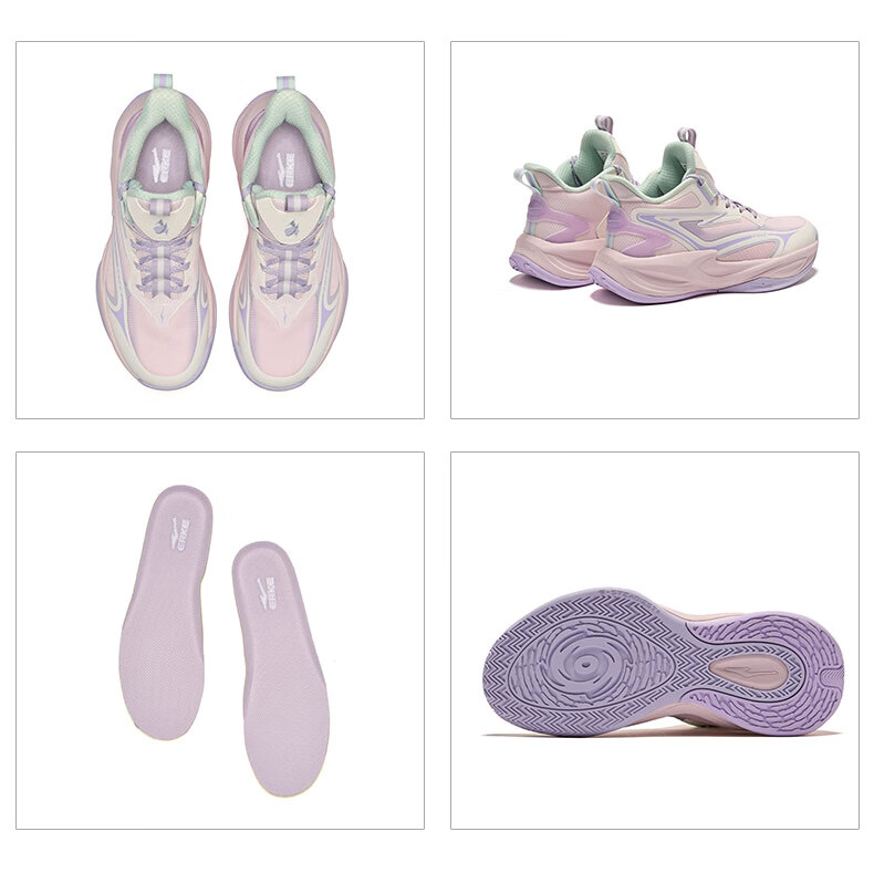 ERKE Kids Mesh Tennis Shoes Boys and Girls Children's Cushioned Lace-up Basketball Shoes Dawn Pink/Microcrystalline White/Wisteria Purple Size 36 63