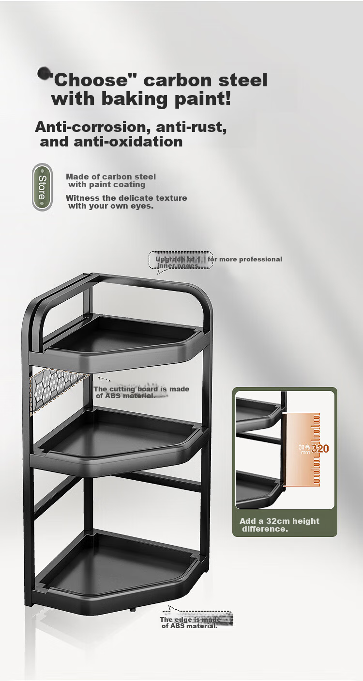 Jiuqiangu Corner Spice Rack, Kitchen Storage Shelf, Seasoning Bottle Holder with Hooks, Large Capacity Countertop Organizer Basket 6356 7