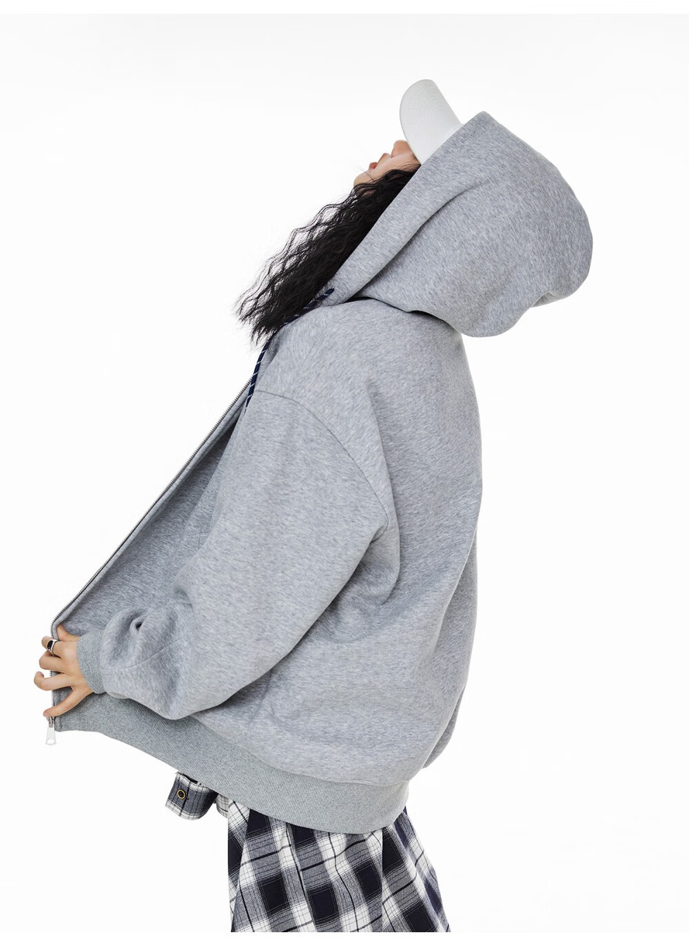 ICH MODE Women's Hoodie American Vintage Loose Fit Zip-up Sweatshirt Spring Autumn New Light Heather Gray L 21