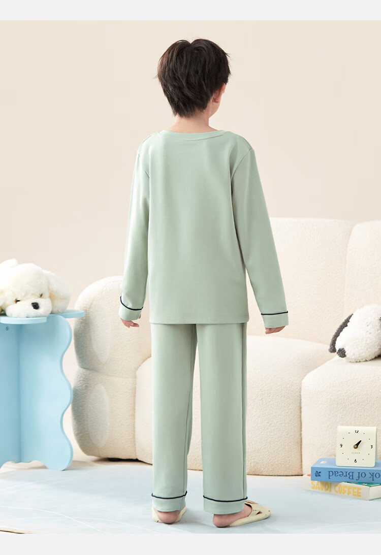 Hodo Boys' A-Class Spring and Summer Pure Cotton Long Sleeve Pajama Set Cute Cartoon Children's Homewear for Older Boys 4