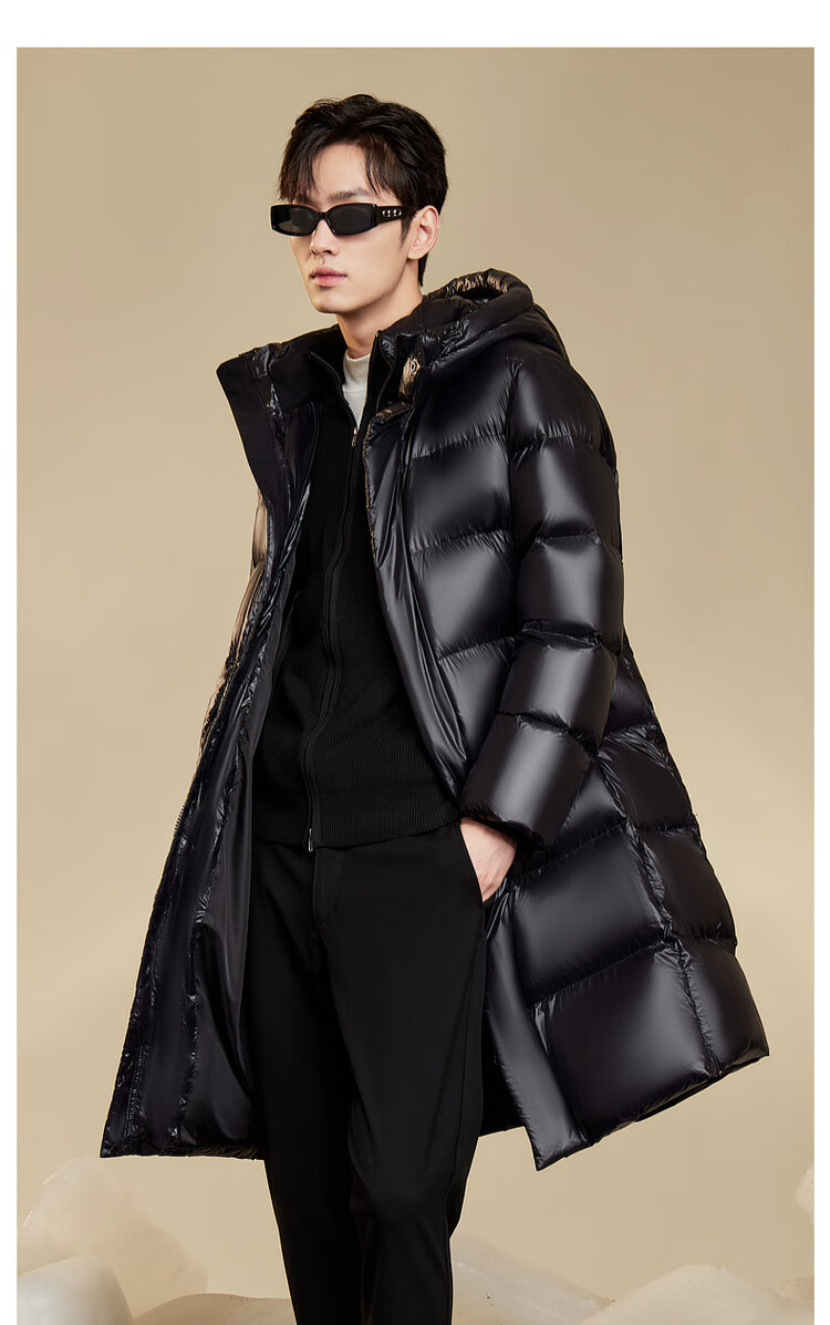 Snow Flying Obsidian Goose Down Hooded Thickened H-Edition Down Jacket Recommended by Cheng Yi 9