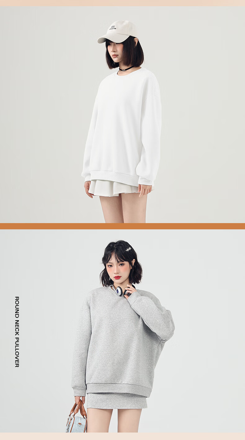 Jeanswest Women's Crew Neck Sweatshirt 2025 New Autumn Winter Fleece Lined Petite Oversized Loose Pullover Without Hood 1