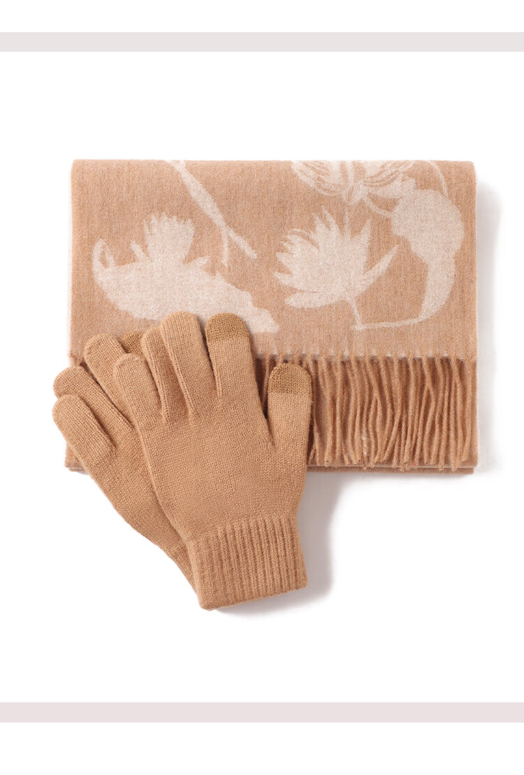 Hengyuanxiang Cashmere Scarf and Wool Gloves Set for Women Autumn Winter Warmth Mom New Year Birthday Gift 4