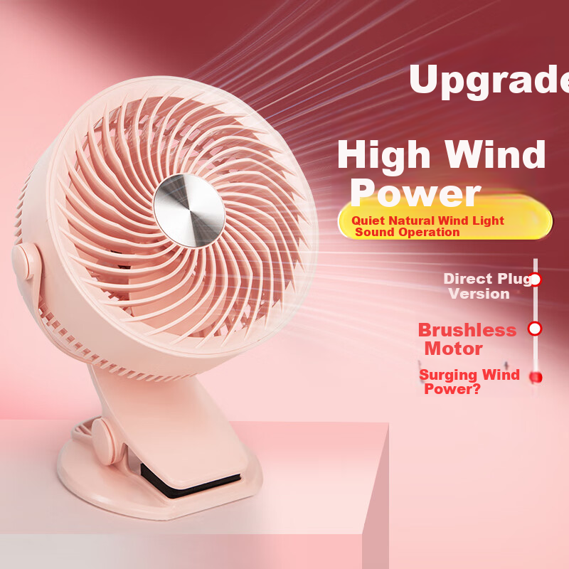 Siyicai USB Desktop Portable Clip-On Mini Fan, Quiet Small Electric Fan for Home Bedroom Student Dormitory Office Desk Fan YS2260 Coral Pink