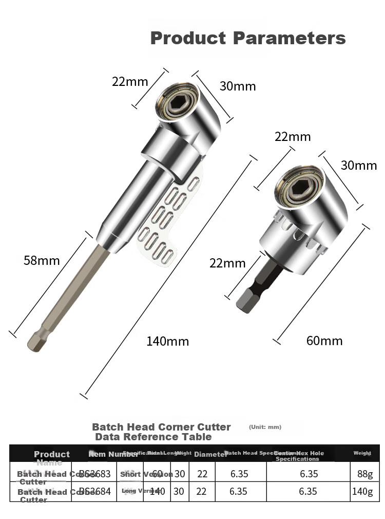 Kafuweier Long Straight-Headed Corner Bracket, Angle Converter Screwdriver, Electric Swivel Universal Right Angle 105 Degrees BS3684 3