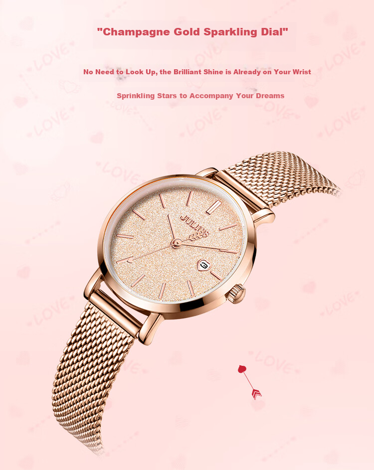 Julius Women's Watch Brand New Gradient Starry Sky Calendar Fashion Student Exam Quartz Watch, Starry Green JA-1503B 7