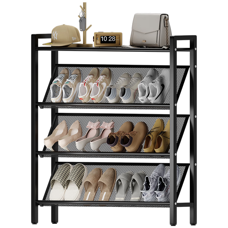 Annafu Multi-Layer Home Entryway Shoe Rack 15cm Slanted Small Simple Shoe Cabinet ZW299 Black Four-Tier 70cm