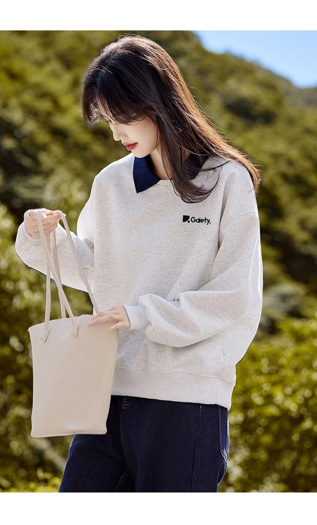She Enjoy Fake Two-Piece Polo Collar Sweatshirt Women Color-Block Youthful Loose Casual Versatile Pullover T53W141 3