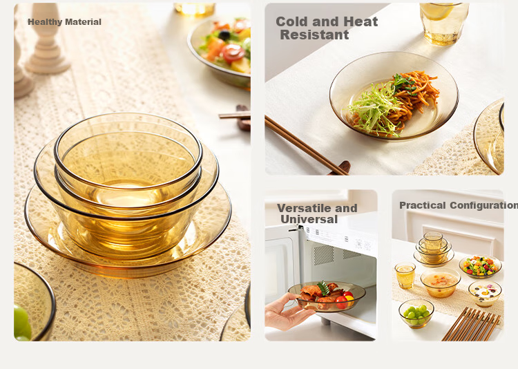 JD Original Bowl Set, Home Soup Noodle Glass Bowls Tableware Chopsticks Combination [Amber Color], 18-Piece Set 2
