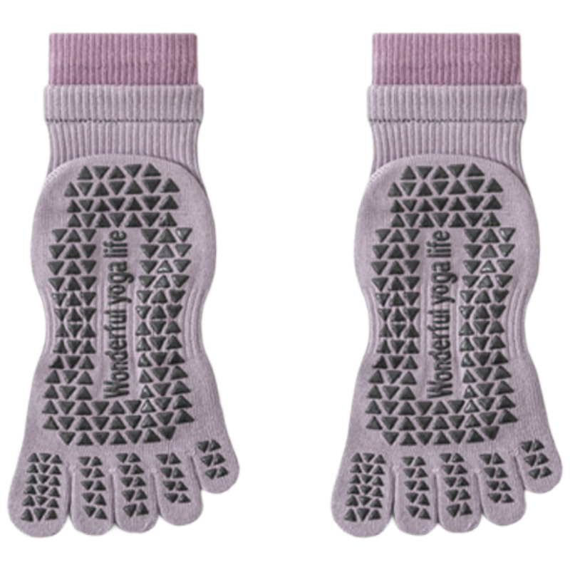 Dewick Five-Toe Yoga Socks Professional Non-Slip Pilates Training Indoor Fitness Toe Separation Mid-Calf Purple Faux Two-Piece