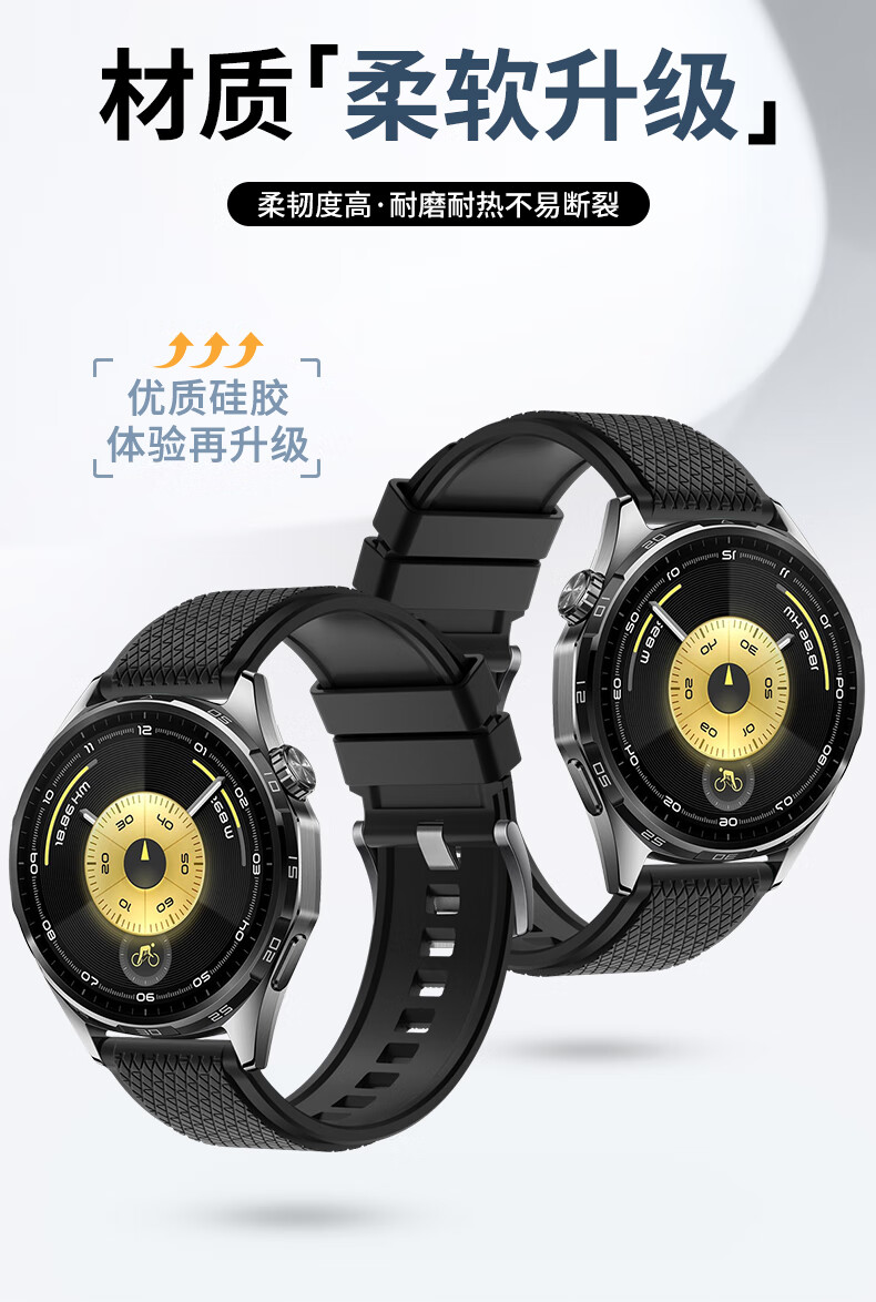 Weiqiantu Fluororubber Watch Strap for Huawei Watch GT6, Longines Style, Jiashield Series, 22mm Nebula Gray (Gunmetal Buckle) 1