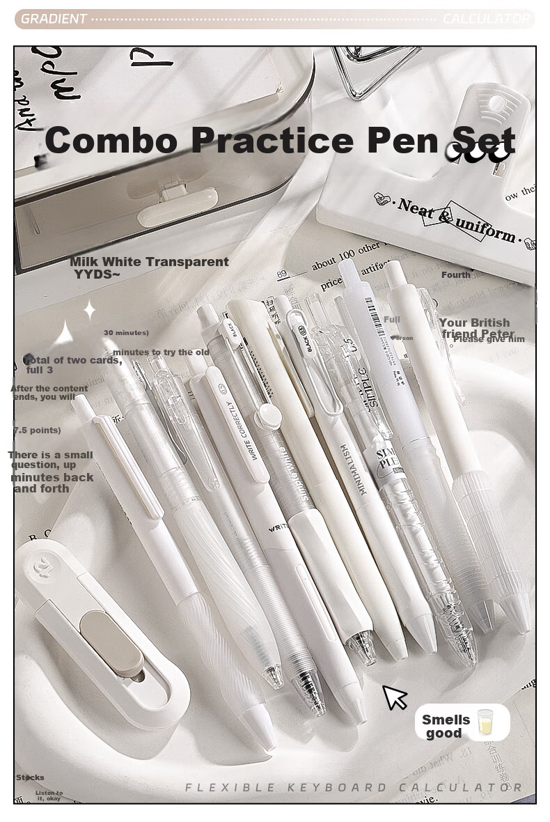 [Back to School Essential] Kabaxiong Gel Pens, Black, 0.5mm, Stylish 5-Pack, Instagram-Style Retractable Exam Pens, Simple Push-Button Carbon Ink Pens for ST Students, Solid Blue Color 1