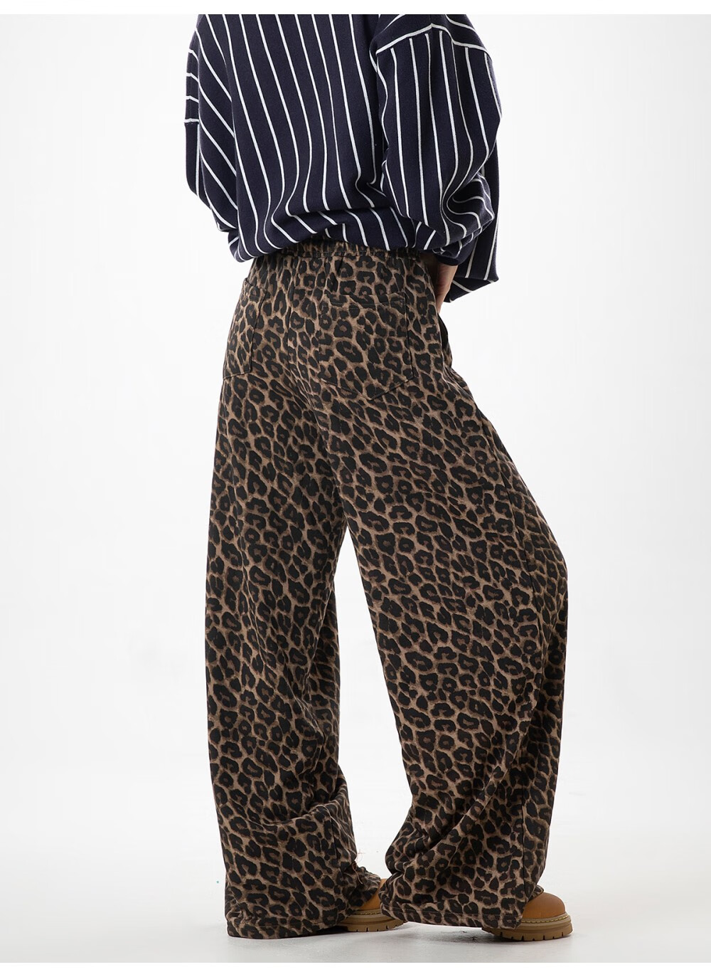 ICH MODE American Style Leopard Print Pants Casual Women's Pants 2026 Spring Summer New Loose Wide Leg Straight Pants Lazy Style Coffee Color Leopard Print XL 6