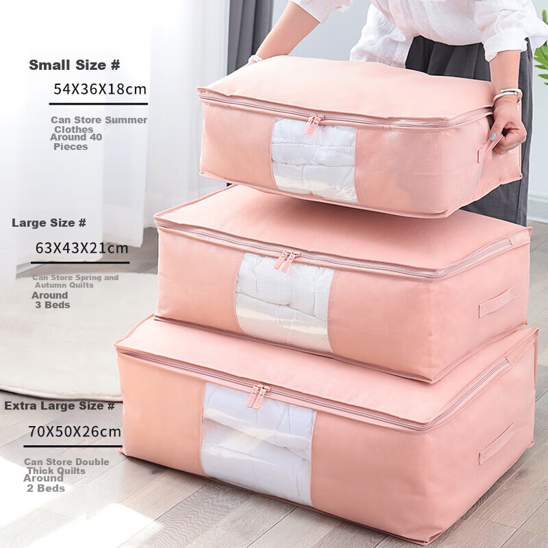 Baicaoyuan Storage Bags, Clothes And Quilt Organizer Bags, Storage Pouches, 2 Extra Large, 2 Large, 2 Small, Coral Pink, Moving And Packing Bags
