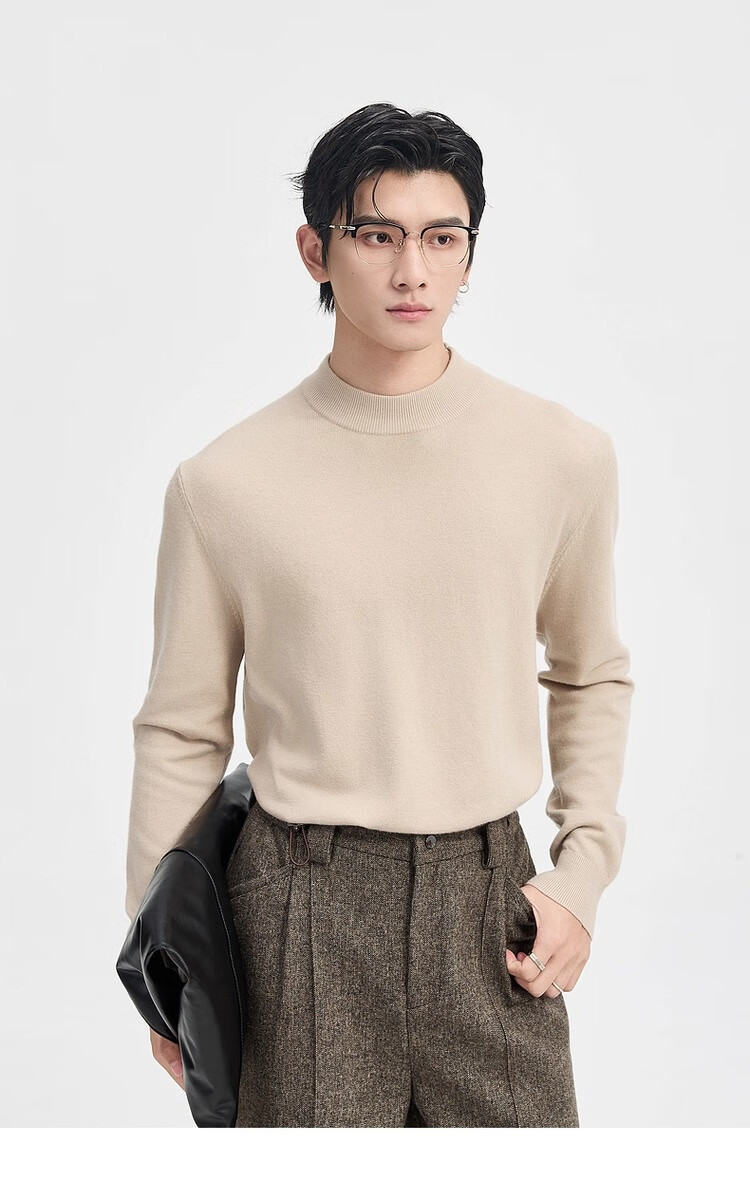 Earl Zuoer [Lycra Tencel Wool] Early Winter 25 Crew Neck Pullover Knit Base Shirt Men's Solid Loose Sweater 35