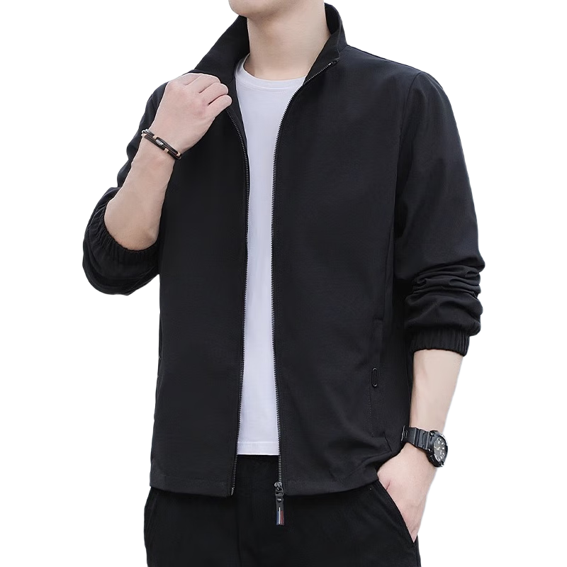 TUCANO Men's Spring Autumn Jacket Stand Collar Comfortable Business Casual Versatile Sports Solid Color Top Black XL