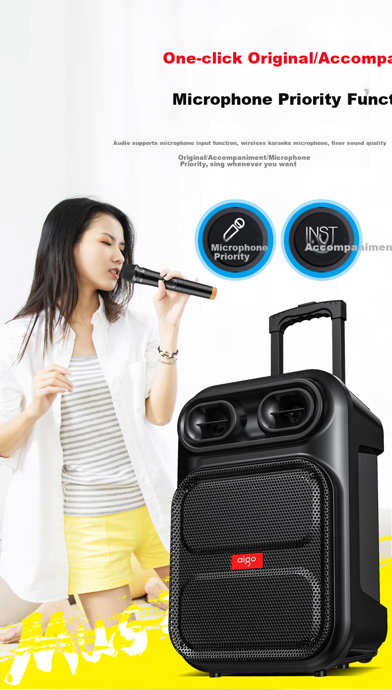 Aiguozhe S312 12-Inch Square Dance Speaker, Outdoor High-Volume Bluetooth Trolley Speaker, High-Power Portable Mobile Performance Karaoke Subwoofer, Street Vendor Stall Loudspeaker, Single Microphone 6