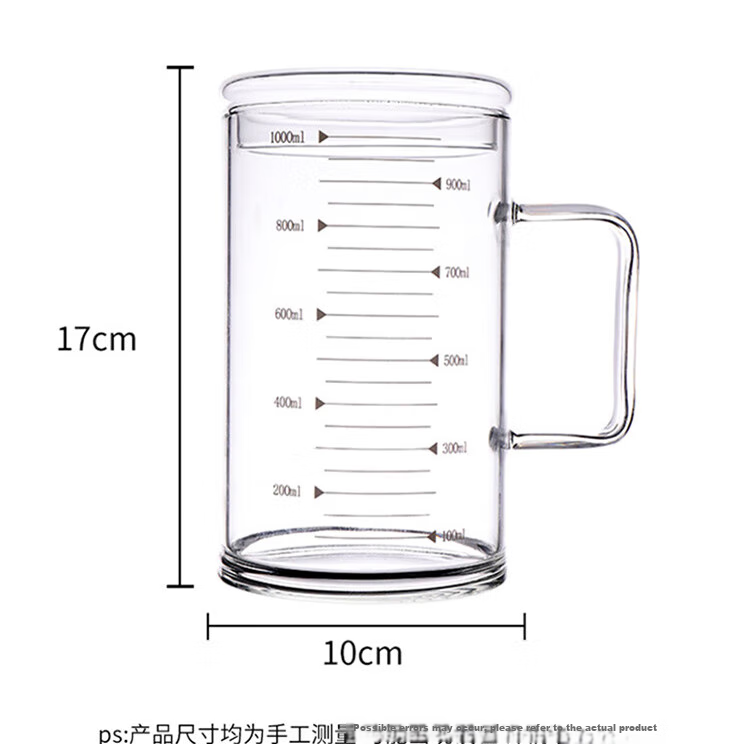 BJ High Borosilicate Glass Cup with Scale Measuring Cup Large Capacity Room Tea Cup Heat-Resistant Children's Water Cup 1000ml 13